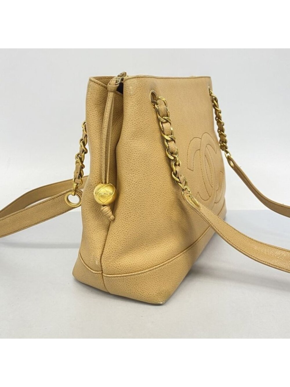 Chanel Chain Caviar Leather Beige Gold Tote - Picture 2 of 10